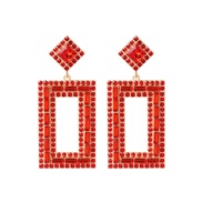 ( red)Autumn and Winter occidental style Alloy diamond geometry ear stud personality temperamentins wind same style