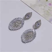 (925 Silver needle  Silver)fully-jewelled rhombus zircon Rhinestone drop earrings style high-end silver Earring woman