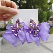 (Ligh purple)ins wind super Chiffon flowers earrings  sweet temperament drop diamond colorful diamond earring