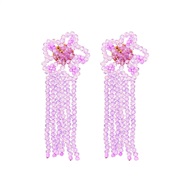 (purple)occidental style crystal surface Beads handmade tassel ear stud fashion trend temperament Street Snap earrings