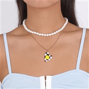 (gold + Black ) personality Pearl Double layer chain  enamel love flowers embed sweet woman necklace