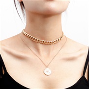 ( Gold)occidental style  retro Double layer geometry aluminum chain pendant necklace womanins wind samll
