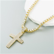 occidental style  Alloy gilded luxurious fully-jewelled Word necklace high all-Purpose pendant temperament