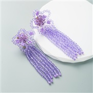 (purple)ins wind long style beads tassel personality earring samll exaggerating