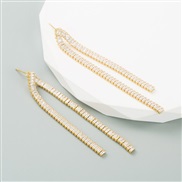 (zircon )Korean styleins wind fashion bronze gold plated embed Zirconium geometry long style earring  temperament high