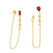 ( red)creative personality zircon chain tassel ear stud woman  occidental style wind retro brief all-Purpose Earringera