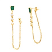 ( green)creative personality zircon chain tassel ear stud woman  occidental style wind retro brief all-Purpose Earringe