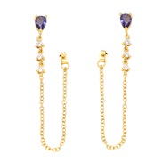 (purple)creative personality zircon chain tassel ear stud woman  occidental style wind retro brief all-Purpose Earringe