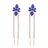 ( blue)earrings super claw chain Alloy diamond flowers long style tassel earrings occidental style exaggerating banquet