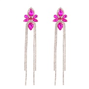 ( rose Red)earrings super claw chain Alloy diamond flowers long style tassel earrings occidental style exaggerating ban