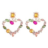 ( Color)earrings super colorful diamond Alloy diamond heart-shaped earrings woman occidental style exaggerating trend e