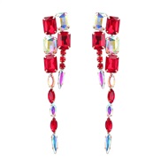 ( red)earrings super claw chain Alloy diamond multilayer geometry glass diamond earrings woman occidental style long st