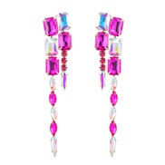 ( rose Red)earrings super claw chain Alloy diamond multilayer geometry glass diamond earrings woman occidental style lo