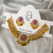 (E5711 3)occidental style embed Pearl sequin retro necklace set earrings personality color earrings chain