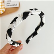 (black and whitePearl )Korea big black color bow Headband day width hair clip womanE