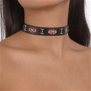 ( Eye )occidental style wind personality chain  leather eyes flowers necklace black brief punk