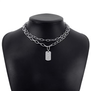 ( White K) wind Double layer chain  exaggerating chain fully-jewelled geometry necklace personality