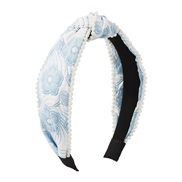 ( blue)F Cloth woman Headband  imitate Pearl width flowers small fresh brief Headband woman