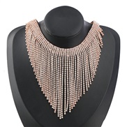 ( Gold)occidental style retro exaggerating Alloy diamond Rhinestone tassel chain necklace woman fashion trend