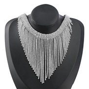 ( Silver)occidental style retro exaggerating Alloy diamond Rhinestone tassel chain necklace woman fashion trend