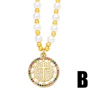 (B)occidental style personality colorful diamond cross Pearl necklace trend Moon necklace woman clavicle chainnkb