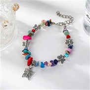 (butterfly color  Bracelet)occidental style Colorful gravel bracelet natural crystal butterfly gravel elasticity bracel