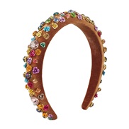 ( brown)F thick Metal flowers Headband  high width Rhinestone velvet Headband