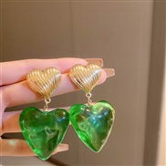 ( Silver needle  green)silver medium transparent love earrings retro high temperament ear stud samll fashion Earring wo