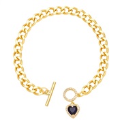( blue)occidental style fashionins love personalityO buckle Peach heart zircon high chain bracelet womanbrj