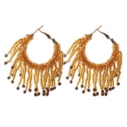 ( champagne)Bohemian style handmade tassel earrings  retro exaggerating ornament beads beads circle new