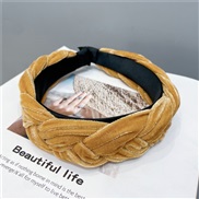(yellow )occidental style gold velvet twisted Headband lady Autumn and Winter velvet pure color width Headband fashion