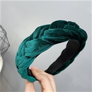 (Dark green)occidental style gold velvet twisted Headband lady Autumn and Winter velvet pure color width Headband fashi