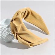 (Ligh yellow )occidental stylePU cortex Headband Stripe pure color width brief Headband Cloth