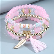 Acrylic beads, tassels, leaves, falling temperament, multi-layer hand String Bracelet