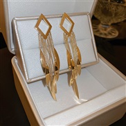 ( Silver needle  Gold)silver occidental style exaggerating rhombus tassel earrings trend personality long style Metal w