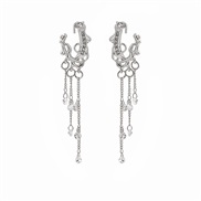 (E)silver occidental style wind long style embed zircon chain flash diamond earrings woman classic noble Ear clip