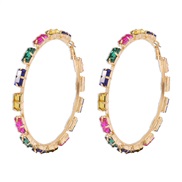 (gold + Color diamond )occidental style exaggerating colorful diamond circle  temperament circle Earring retro personal