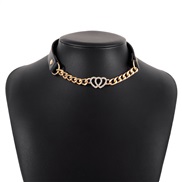 ( Gold) punk  leather chain embed love chain personality fashion wind necklace