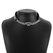 ( White K) punk  leather chain embed love chain personality fashion wind necklace