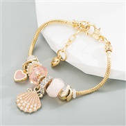 ( Pink)  Alloy gold color Pearl Shells bangle brilliant diamondan style