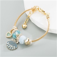 ( blue)  Alloy gold color Pearl Shells bangle brilliant diamondan style