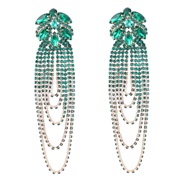 ( green)earrings super claw chain Alloy diamond flowers chain tassel earrings woman occidental style exaggerating arring