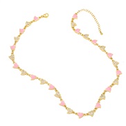 ( Pink)occidental style enamel gilded embed zircon color personality love clavicle chain heart-shaped necklace womannkb