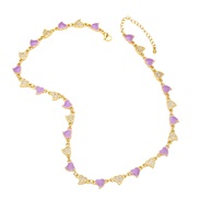 (purple)occidental style enamel gilded embed zircon color personality love clavicle chain heart-shaped necklace womannkb