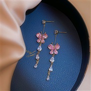 ( Silver needle  Pink Tassels)silver elegant zircon butterfly tassel long style earring occidental styleins fashion swe
