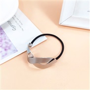 ( Silver)Korea girl student high Metal circle brief head leather fashion wind geometry rope woman