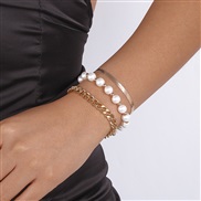 ( Gold) elegant samll wind bracelet  imitate Pearl chain beads temperament fashion snake chain