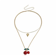 ( Gold)occidental style  exaggerating color big cherry multilayer Peach heart pendant necklace woman  new
