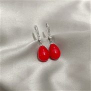 (E /red )silver retro drop Pearl color brief all-Purpose beautiful earrings