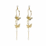 (E)silver super long style butterfly Pearl ear stud enamel tassel samll earrings high-end Earring woman
